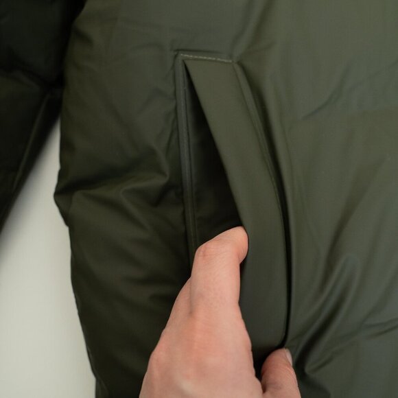 Rains Puffer Down Jacket Waterproof Vegan Unisex Green - Picture 10 of 13